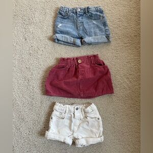Zara White and Blue Denim Shorts Corduroy Skirt Girls Toddler 18-24 Months